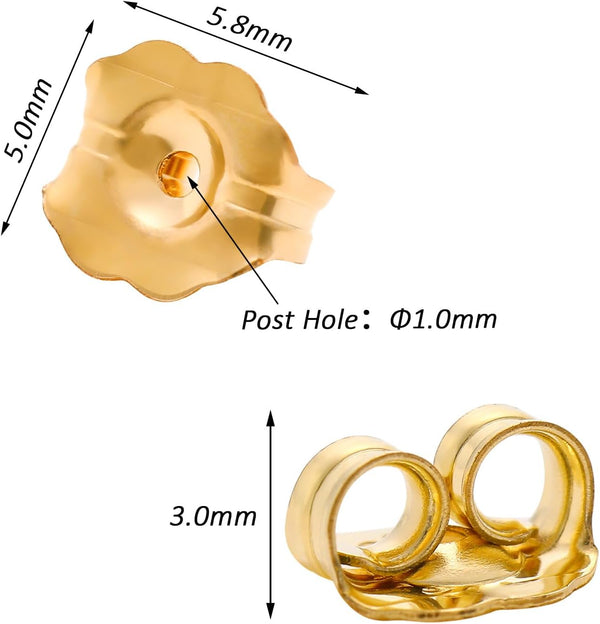 YAKRUNA 14K Gold Filled Earring Backs for Studs 5.8X5.0Mm, 2 Pairs Big Golden Butterfly Earring Backings Replacements for Secure Locking,