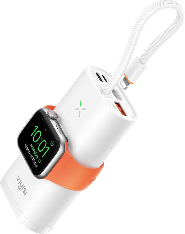 Portable Charger for Iphone & Apple Watch, 10000Mah Power Bank with Built-In Cable, 20W Fast Charging Battery Pack Compatible with Iphone