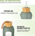 Glass Water Bottles 32 Oz - Motivational Drinking Glass Water Bottle with Silicone Sleeve, Straw & 2 Bamboo Lids - 1 Liter Clear Borosilicate