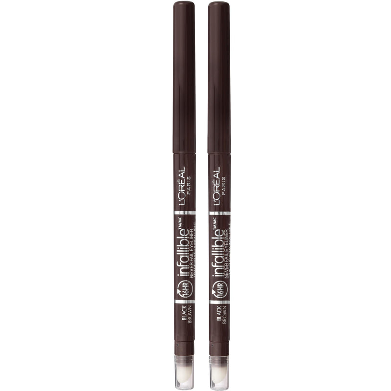 L'Oreal Paris Makeup Infallible Never Fail Original Mechanical Pencil Eyeliner with Built in Sharpener, Black Brown, 0.008 Oz., 2 Count
