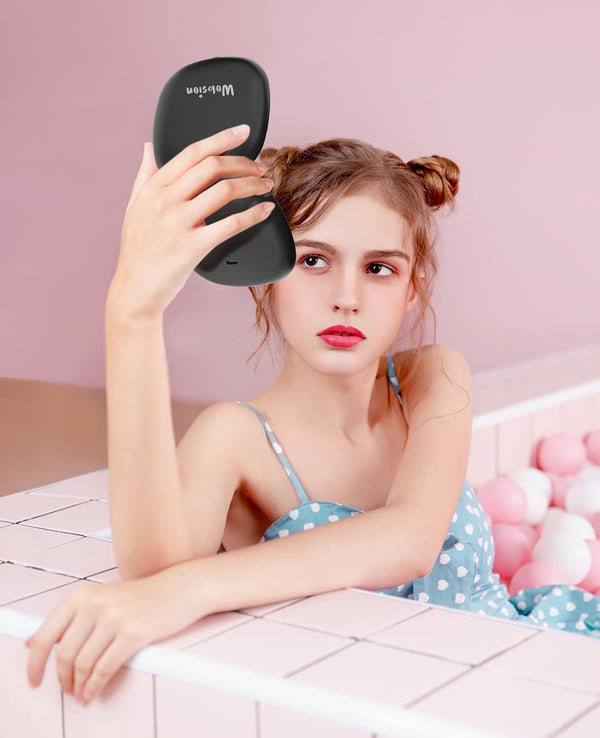 Wobsion Travel Mirror with Light, Rechargeable 1X/10X Compact Magnifying Mirror, Dimmable Pocket Mirror,Handheld 2-Side Mirror with Light,4Inch