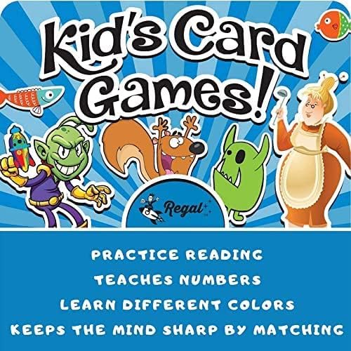 Regal Games Card Games for Kids - Go Fish, Crazy 8'S, Old Maid, Slap Jack, Garbage Monster, War - Simple & Fun Classic Family Table Games - Games