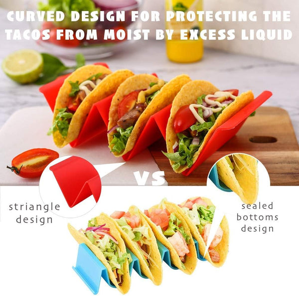 Aichoof Colorful Taco Holder Stands Set of 6 - Premium Large Tray Plates Holds up to 3 or 2 Tacos Each, PP Health Material Very Hard and Sturdy,