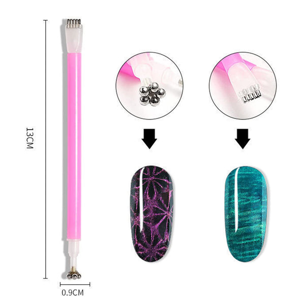 WOKOTO 9Pcs Cat Eye Magnet for Nails Uv Gel Nail Magnets for Gel Polish Magnet Pens Sticks Gradient Designs Tools Nail Art Magnets Pens for Women