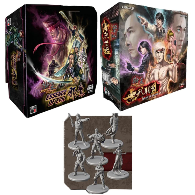 Blacklist Games Street Masters Board Game Bundle: Essence of Evil Expansion, Tide of the Dragon Expansion, and Boss Minis Pack 1 (58 Miniatures)