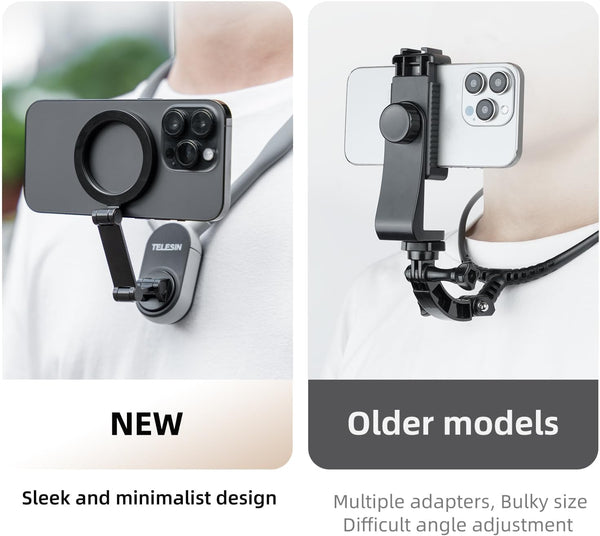 TELESIN Magnetic Neck Mount for Phones, Neck Cell Phone Holder Pov/Vlog Selfie Mount Hand Free Phone Neck Holder Chest Stand Strap Video Recording