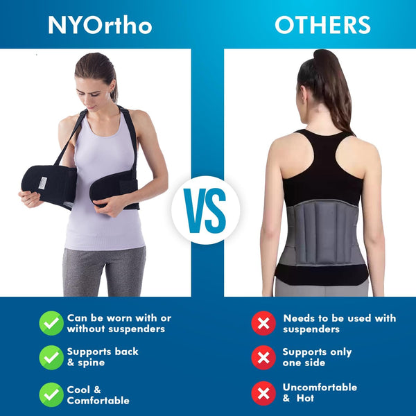 Nyortho Back Brace Women & Men - Medium -30"-34"- Relieves Pain - Support Suspenders - Osteoporosis - Maximum Posture Spine Support - Hook Loop - Mens