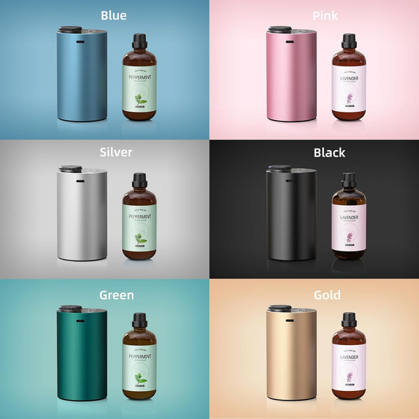 Waterless Diffuser for Essential Oil, Battery Operated Portable Nebulizer, Automatic Scent Aromatherapy Machine, 3 Timer Modes & 3 Mist Levels for