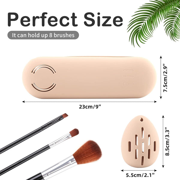 Silicone Makeup Brush Holder and Makeup Sponge Holder Set, Blender Case Organizer, Powder Puff Case with Sponge & Brushes for Travelling(Black 7 Pcs)