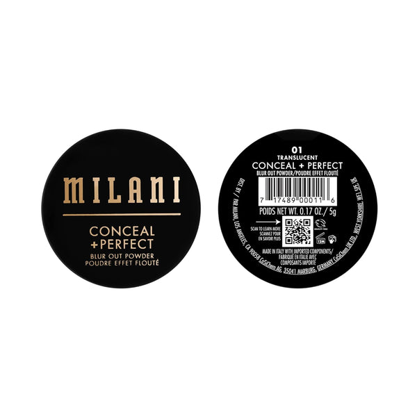 Milani Conceal + Perfect Setting Powder Makeup -Translucent Blur Out Talc-free Formula, Pore Blurring Filtered Finish 01 Translucent