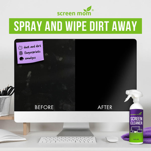 Screen Mom Screen Cleaner Spray and Microfiber Cloth 16Oz Screen Cleaner Spray and Wipe for TV, Laptop, Computer, Phone, Ipad, Car Screen Cleaning