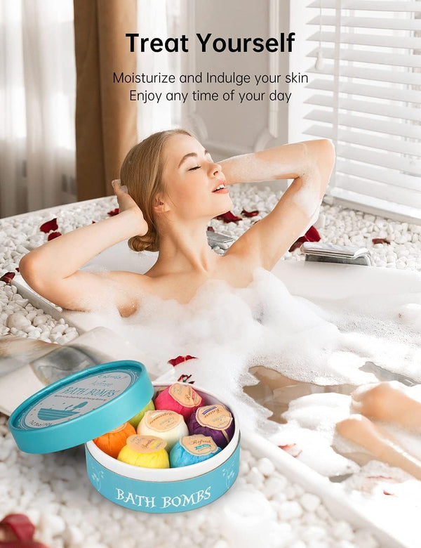 Aofmee Bath Bombs, 7pcs Bubble Bath Bombs for Women, Natural Handmade Fizzies Gift Set, Spa Organic Bathbombs for Kids, Essential Oil Personal