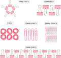 Pink Binder Clips Paper Clips,380 PCS Assorted Sizes Paperclips Paper Clamps Rubber Bands for Files, Papers, Home Supplies (Pink)