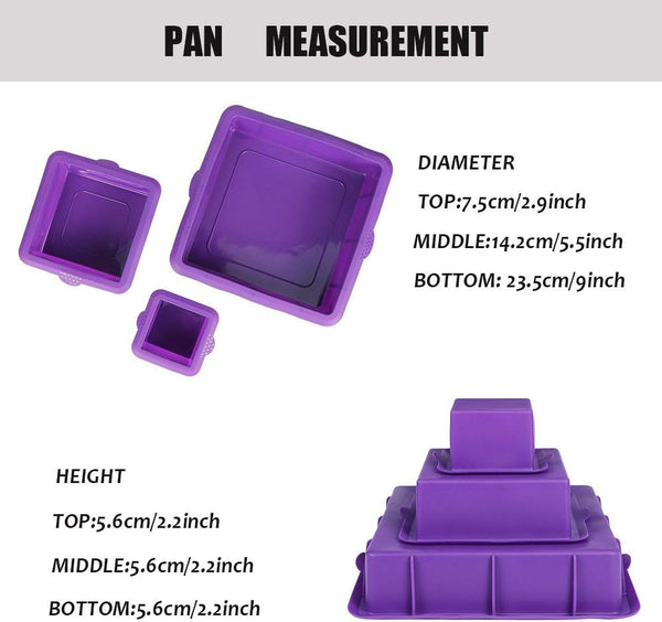 Webake Square Cake Pan Set Silicone Cake Mold Baking Pans for 3 Tier Cake Layer Tin, 9 Inch, 6 Inch, 3 Inch for Birthday Wedding Anniversary
