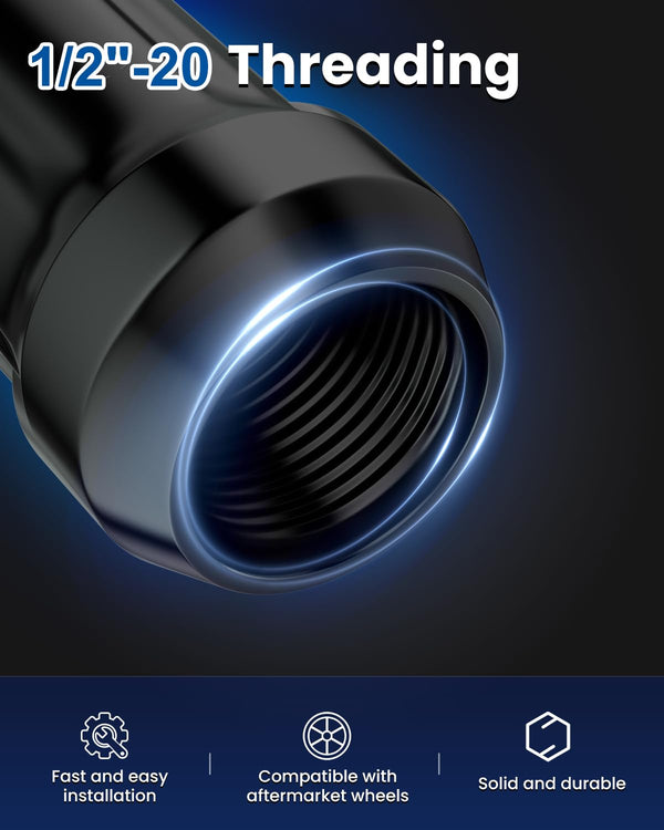 Gasupply 1/2-20 Lug Nuts Black, 1/2 X 20 Closed End 6 Spline Tuner Lug Nuts 1.38" 35Mm Tall Conical Seat 60 Degree, 20 Pack with 1 Lug Nut Key