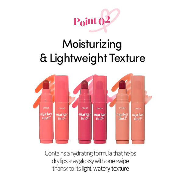 ETUDE Dear Darling Marker Tint #7 Peach Apricot (5g) | Hydrating & Long Lasting Lip Stain | High Pigmented Lip Maker with Easy Drawing Tip |