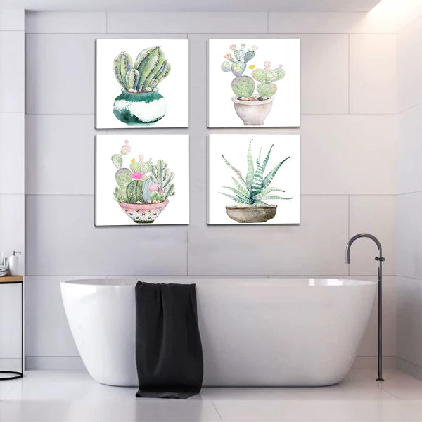 Dgbtcart Succulent Plants Bathroom Decor Wall Art, Green Cactus Pictures Canvas Print, Botanical Paintings for Bedroom Living Room Office