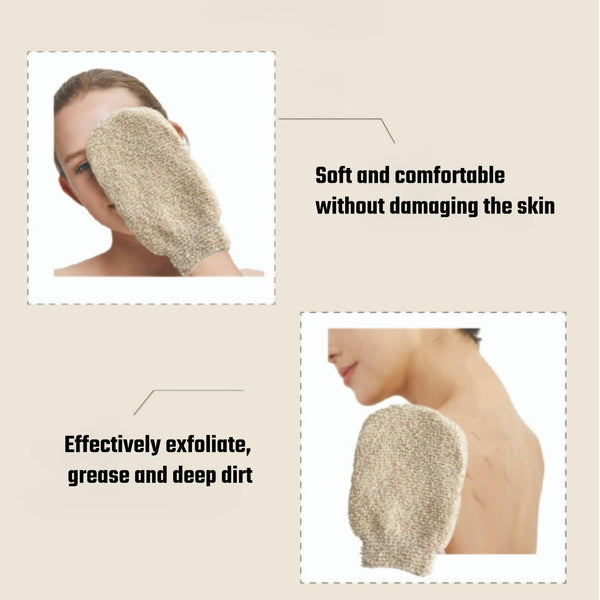 Linen Back Scrubbers+Double Thickened Waterproof Layers Bathing Hat+Linen Exfoliating Shower Bath Gloves,Bath Accessories Setï¼Reusable,For Body,