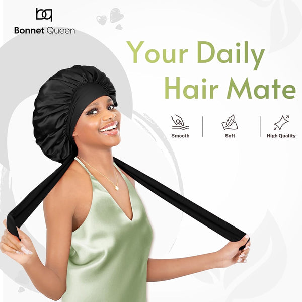 BONNET QUEEN 2Pcs Pack Satin Bonnet Cool Breathable Single Layer Silk Bonnet for Sleeping Women Hair Bonnet Night Sleep Cap Scarf Wrap for Curly