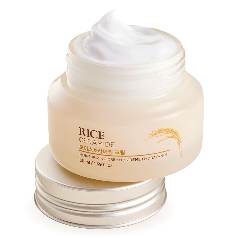 The Face Shop Rice Ceramide Moisturizing Cream - Rice Extract + Rice Bran Oil - Hydrating Targets Dryness, Brightening - Dermatologically Tested -