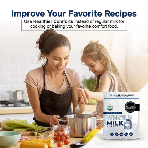 Healthier Comforts Organic Whole Milk Powder | Certified USDA Organic Powdered Milk | Kosher, Gluten Free, Non-Gmo Dry Milk Powder Whole Milk |