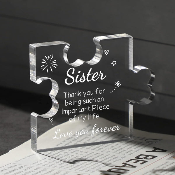 Funnli Sister Gifts from Sister Acrylic Puzzle Plaque - Sister Birthday Gift Ideas 3.35 X 2.76 Inch Desk Decorations - Sister Gifts Birthday