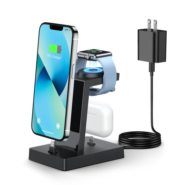 Charging Station for Multiple Devices - ADADPU 3 in 1 Charger Stand for Apple Watch Series 8/7/6/5/4/3/2/SE Phone Chargi