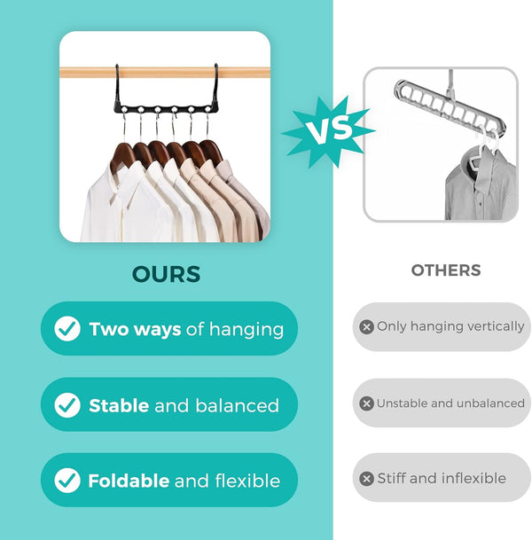 HOUSE DAY Space Saving Hangers 10 Pack, Black Magic Multi Organizer, Closet Storage System Space Saver, Collapsible Hangers for Clothes