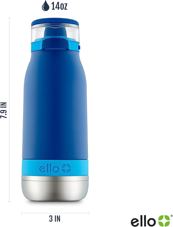 Ello Emma 14Oz Vacuum Insulated Stainless Steel Kids Water Bottle with Straw and Built-In Carrying Handle and Leak-Proof Locking Lid for School