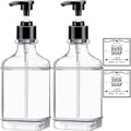 Clear Soap Dispenser with Pump, Waterproof Labels (2 Pack,18 Oz), Plastic Hand Soap Dispenser, Dish Soap Dispenser for Kitchen and Bathroom, Soap
