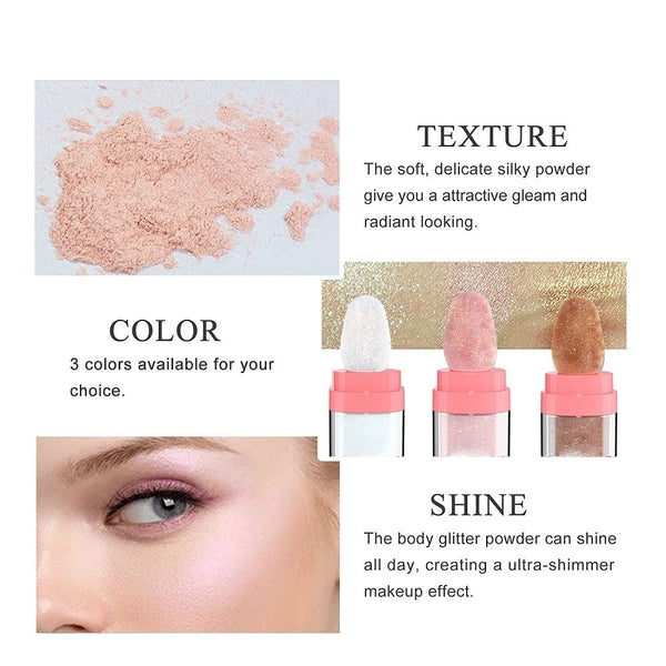 Glitter Powder Highlighter Makeup, Body Brightens the Natural Three-Dimensional Face Blusher Patting Powder Highlighter. (01# White Moonbeam)