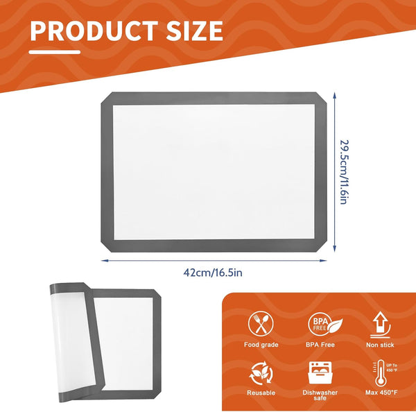 Kitchenraku Silicone Baking Mat, 16.5"X11.6" Non Stick Reusable Silicone Cooking Mat, BPA Free Baking Sheet for Cookies, Macarons Bread & Pastry,