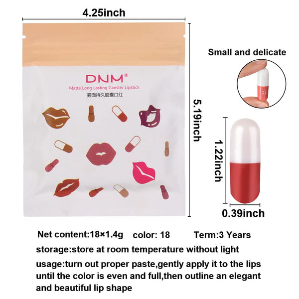 Evpct 18Pcs Capsule Pills Lipstick Mini Matte Lipstick Set for Women Long Lasting Labiales Mate 24 Horas Originales Deep Red 24 Hour Waterproof