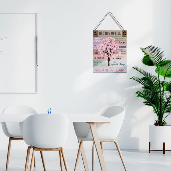 Office Quote Pink Tree Signs Wall Decor Desk Accessories Rustic in This Office Make a Difference Wooden Hanging Sign Decoration for Home Office