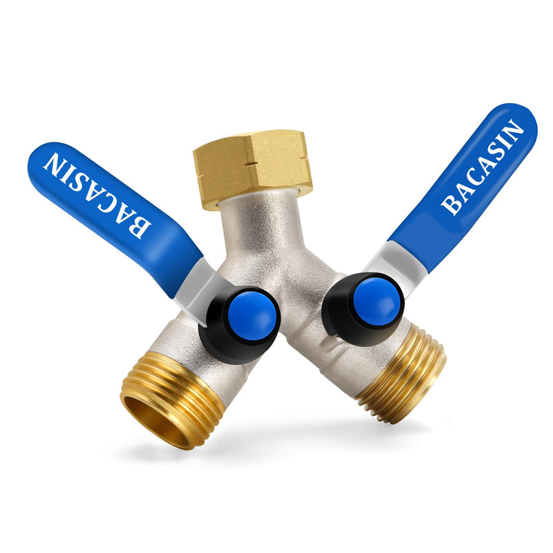 Brass Garden Hose Splitter, Garden Hose Splitter 2 Way Heavy Duty, with 2 304 Stainless Steel Extension Handles, 2-Way Y-Valve 3/4â GHT Threads