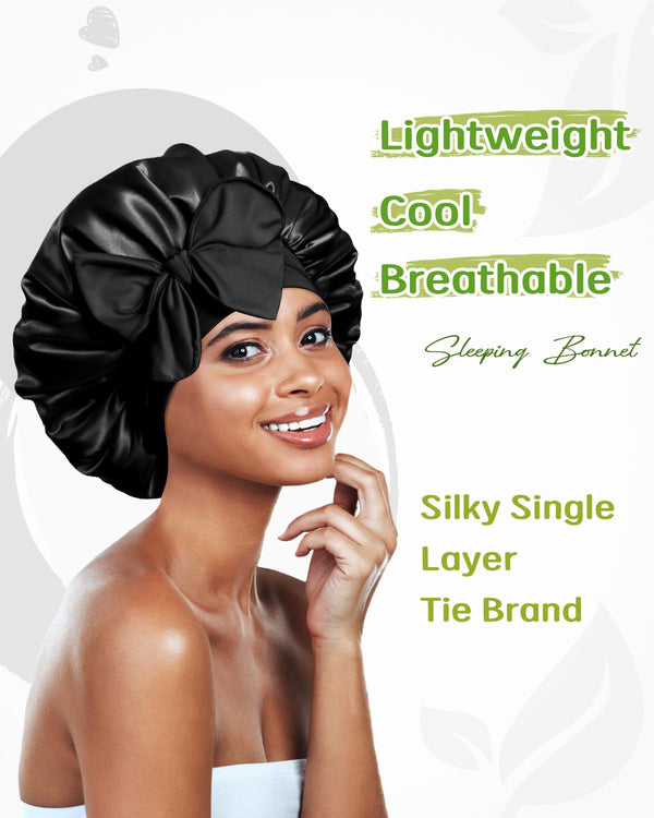 Bonnet Queen Silk Bonnet Satin Bonnet Hair Bonnet for Sleeping Night Sleep Hat with Tie Band Black Bonnet with Head Wrap for Women Natural Hair