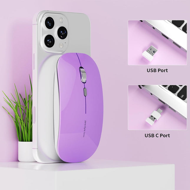 Uciefy Q5 Slim Rechargeable Wireless Mouse, 2.4G Portable Optical Silent Ultra Thin Wireless Computer Mouse with USB Rec