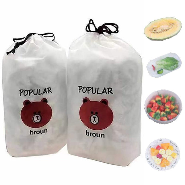 200Pcs Fresh Keeping Bags, Elastic Plastic Sealing Bags Food Cover with Elastic Edge, Reusable Stretch Adjustable Bowl L
