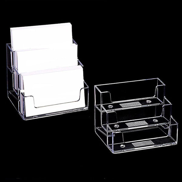 FTOF 3 Pockets Acrylic Business Card Holder Stand Clear Desktop Countertop Office Business Organizer Acrylic Index Card Filling Display for Desk 2