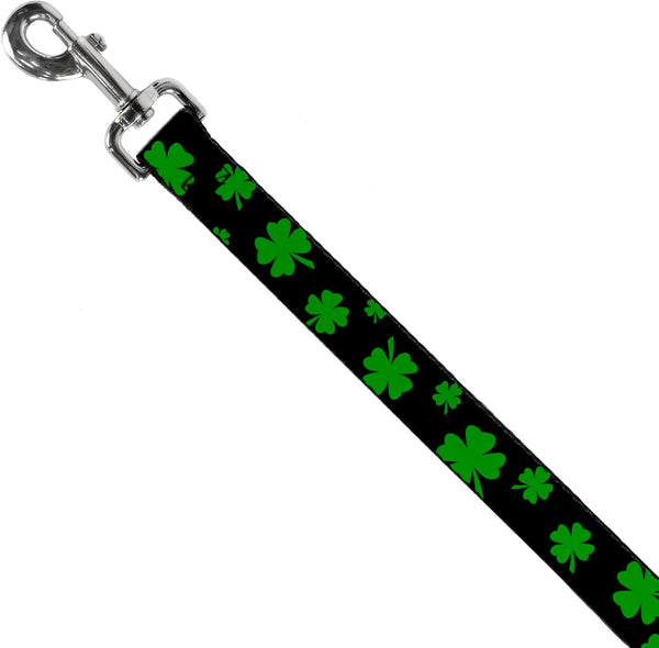 Dog Leash St Pats Clovers Scattered2 Black Green 4 Feet Long 0.5 Inch Wide