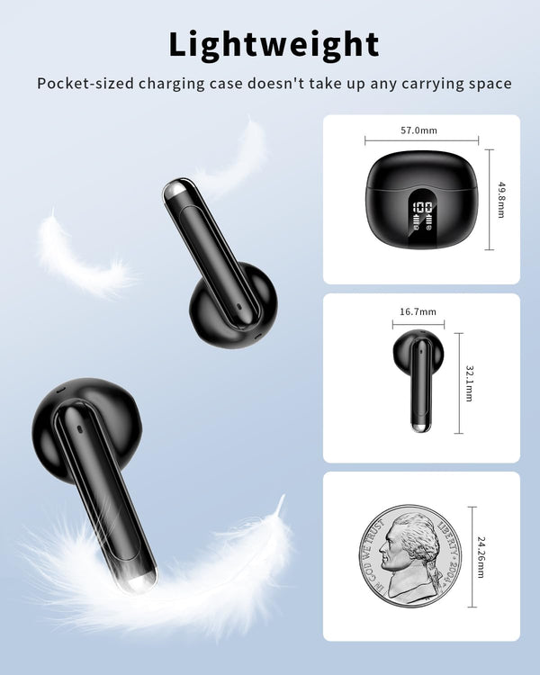 A40 Pro Wireless Earbuds, 50Hrs Playtime Bluetooth Earbuds Built in Noise Cancellation Mic with Charging Case, Headphones Stereo Sound, IPX7