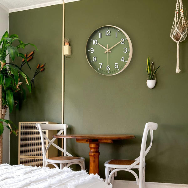 HZDHCLH Wall Clocks Battery Operated,12 inch Silent Non Ticking Modern Wall Clock for Living Room Bedroom Kitchen Office Classroom Decor (Olive