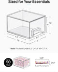 Vtopmart 4 Pack Clear Stackable Storage Drawers, 4.4'' Tall Acrylic Bathroom Makeup Organizer,Plastic Storage Bins for Vanity, Undersink, Kitchen