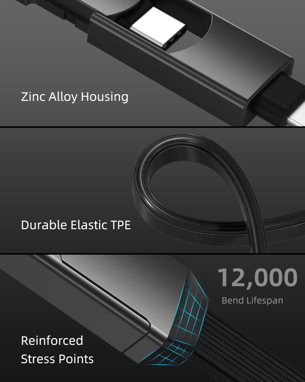 4 in 1 USB Charging Cable PD 60W Fast Charging & Data Sync USB C Cable Multi Charging Cable with Type C/USB a Ports for Power Bank, Galaxy, 10 Inches
