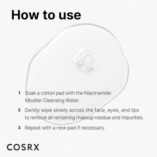 COSRX Low pH Niacinamide Micellar Cleansing Water Daily Mild Facial Cleansing Wash for Sensitive Skin, Sebum control, Korean Skin Care
