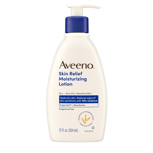 Aveeno Skin Relief Moisturizing Lotion for Very Dry, Itchy Skin with Soothing Triple Oat & Shea Butter Formula, Fragrance Free, 12 Fl. Oz