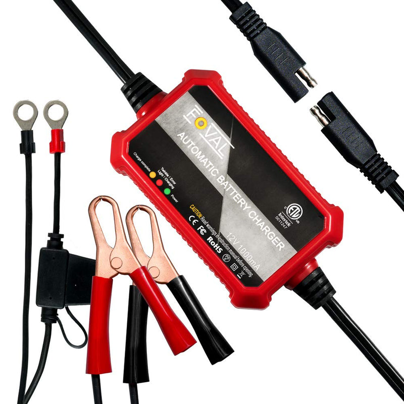 Foval Automatic Trickle Battery Charger 12V 1000Ma Smart Battery Charger
