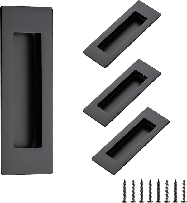Ravinte 4 Pack Black Sliding Closet Door Handles Black Flush Pulls 4.72In Length Recessed Finger Pulls for Sliding Barn Door Sqaure Cabinet Pulls