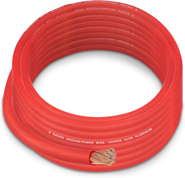 8 Gauge Wire (50FT Black) SGANGCAR True Spec Power Ground Wire Cable with 10 Lugs, 10 Heat Shrink Wrap,Copper Clad Aluminum Cca,For