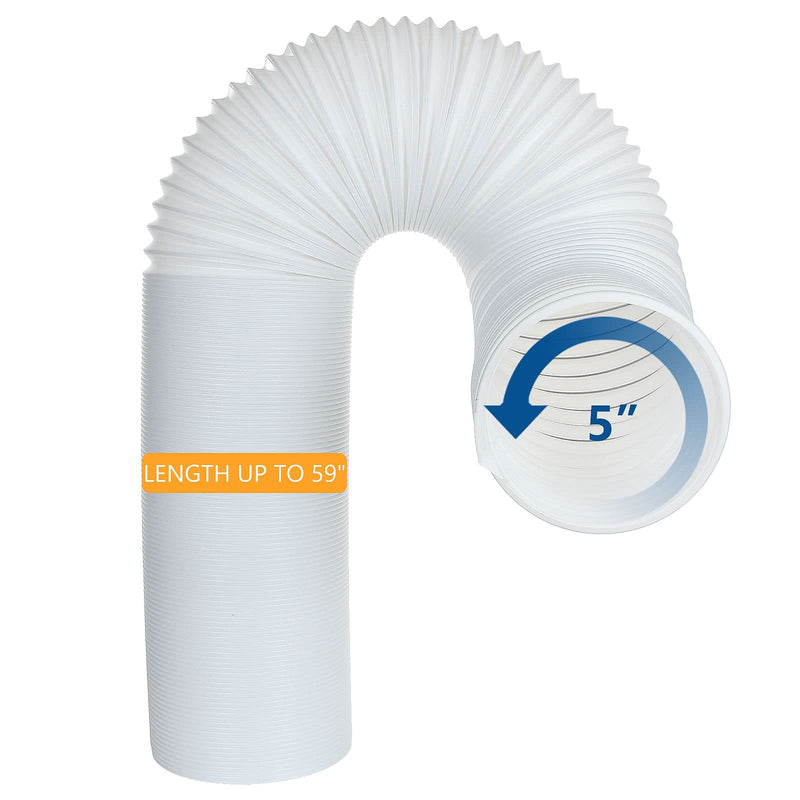 Portable Air Conditioner Hose 5 Inch Diameter 59" Length, AC Exhaust Vent Hose Extension, Clockwise Thread Protable Air Conditioner Parts